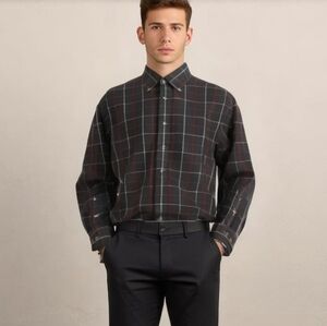 Alexander Julian Grid Line Checkered Button Down Dress Shirt Top